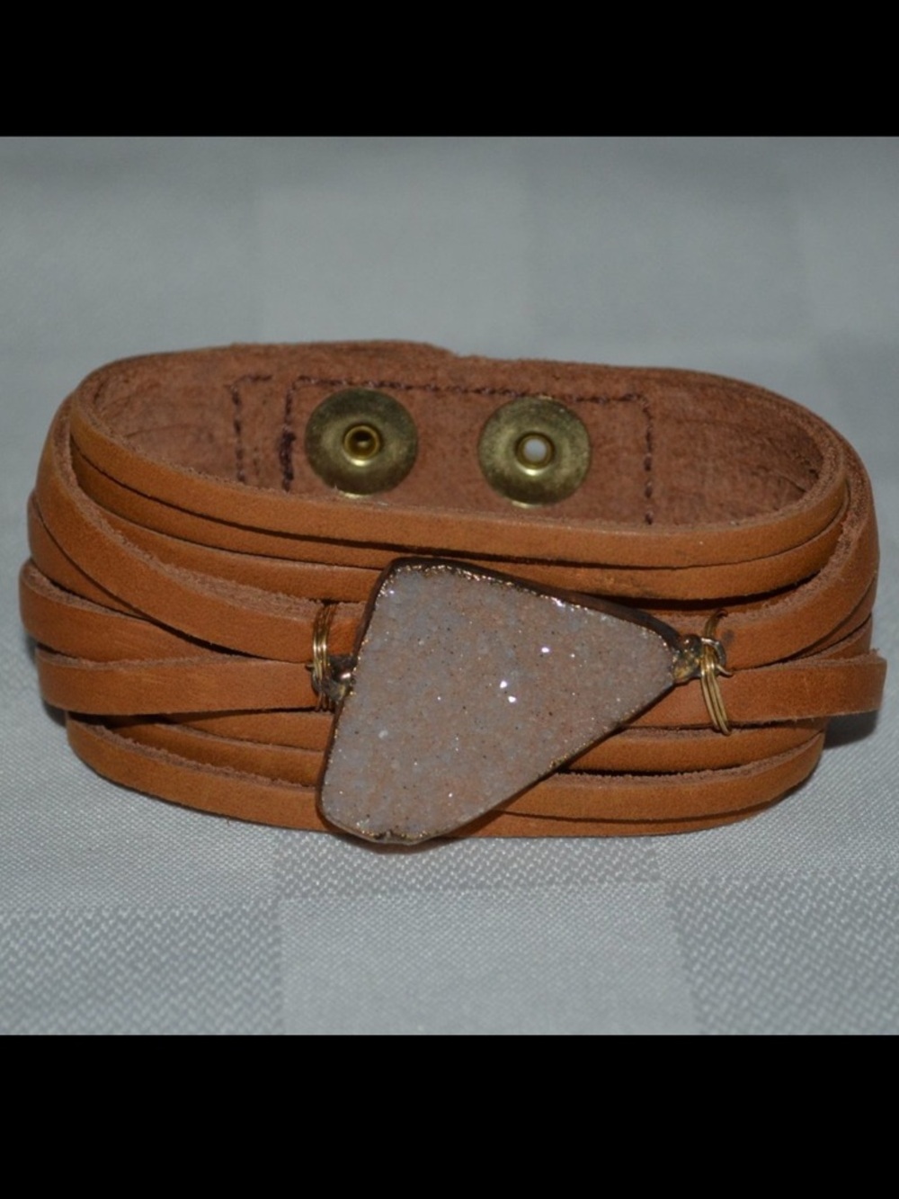 Beautiful MGD Mindy Gold Designs Brown Leather Pink Druzy Bracelet
